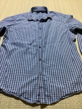 Esprit Men's Blue and White Plaid Button-Down Shirt